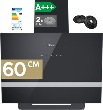 CIARRA VM6736HB - A+++ 685 m³/u Schuine Afzuigkap 60 cm 4 Standen incl. BOOST, Recirculatie & Luchtafvoer-incl. Koolstoffilter, Wi-Fi & SensorTouch Bedieningzwart