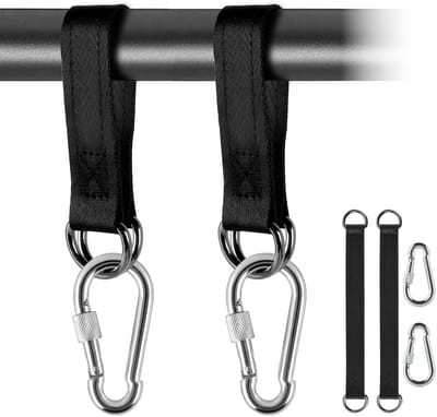 Hangmat Bevestigingsset - 2-delig - Nylon Ophangriemen - Inclusief 2 Karabijnhaken & D-Ringen - Voor Hangmat, Schommel & Outdoor Gebruik
