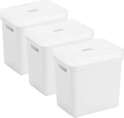 Sunware opbergboxen met deksel - 3x - Sigma Home - kunststof - 25 liter - wit - opberg bakken / manden - 35 x 25 x 36 cm