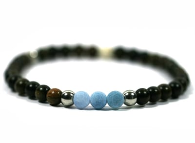 IbizaMen - heren armband - finse houten kralen 6mm - blauw agaat stenen - 21cm