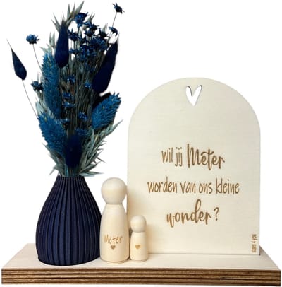 Geschenkbox Wil jij mijn METER zijn? | BLAUW | VAASJE | droogbloemen | meter vragen | meter worden | peettante vragen | peettante worden | cadeau | doosje met een vraag