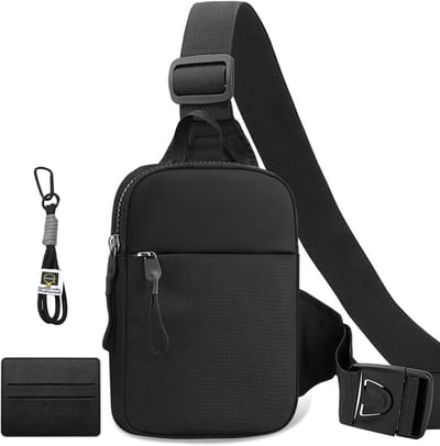 Schoudertas voor Mannen, Waterdichte Crossbody Tas met Kaarthouder en Sleutelhanger, Compact en Lichtgewicht voor Outdoor Activiteiten, Reizen en Dagelijks Gebruik, Zwart