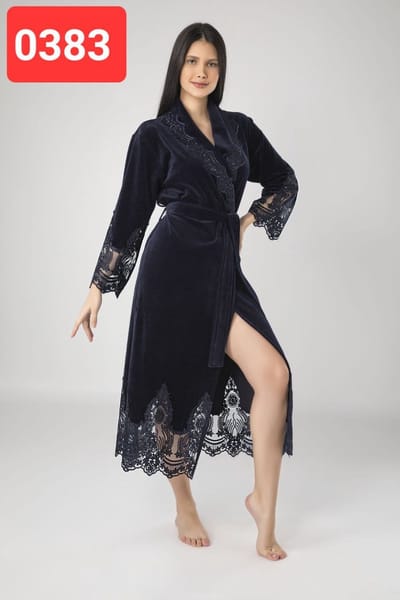 Dames Velour Katoen Badjas /Ochtendjas Sofie /Donker Blauw / maat S