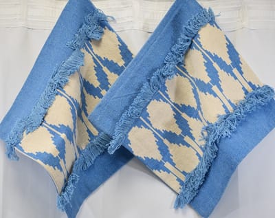Unique - sierkussenhoes - 3 stuks - katoen - kussenhoesje - kussenhoes - 45 x 45 cm - met rits - Delux - blauw - ecru