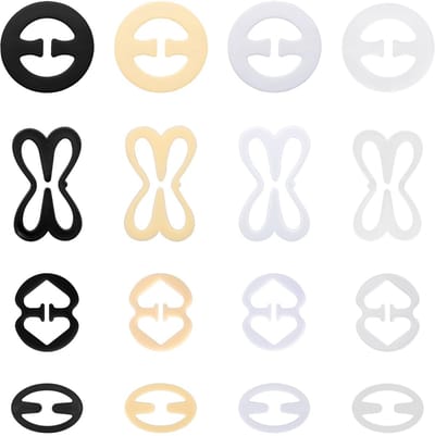 Dailygoods- BH Band Clips - 16 Stuks - Antislip - Doorzichtig/Zwart/Beige/Melkwit - Omvormer naar Racerback - Kunststof - Verbergend - Bh Bandjes