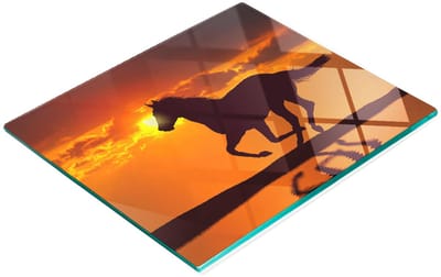 Keukenplank van gehard glas met decoratieve afbeelding van een zon en een paard, 60x52 cm