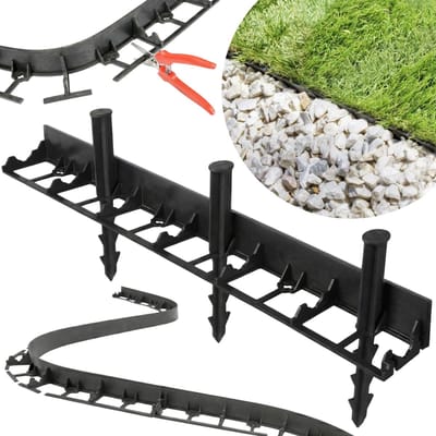Borderrand kunstof zwart + 3 ankers - 1m | Perkrand flexibel | Perkafzetting | Tuinafboording zonder graven