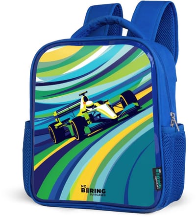 NoBoringSuitcases.com® - Rugzak blauw - Schooltas jongens - Retro racer - Kinder rugtas jongen - Boekentas kind - Kinderrugzak voor school - Schoolrugzak
