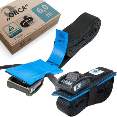 2 x 6 m XL Tension Strap - 35 mm, 800 kg, Padded Straps for SUP Board and Kayak - Black
