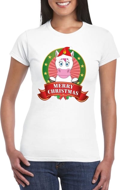 Foute Kerst shirt voor dames - eenhoorn print - Merry Christmas XL