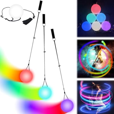 Dailygoods- Led-Poiballenset 3 Stuks - Regenboogkleuren - Stroboscoopeffect - Verstelbare Lussen - Hoogwaardig Rubber - Perfect Cadeau - Jongleerballen