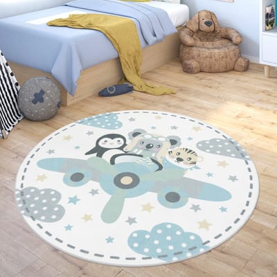 Paco Home Vloerkleed Kinderkamer Rond Tapijt Kinderkamer Vliegtuig Dieren Tijger Koala Beer Pinguïn 120 cm Rund