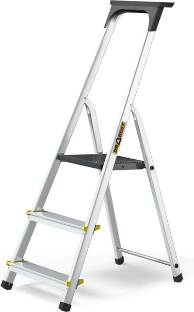 Aluminium Stepladder - Huishoudtrap Werkladder - Veilig Klussen - Antislip Voeten - 150 kg Capaciteit - Zilverkleurig