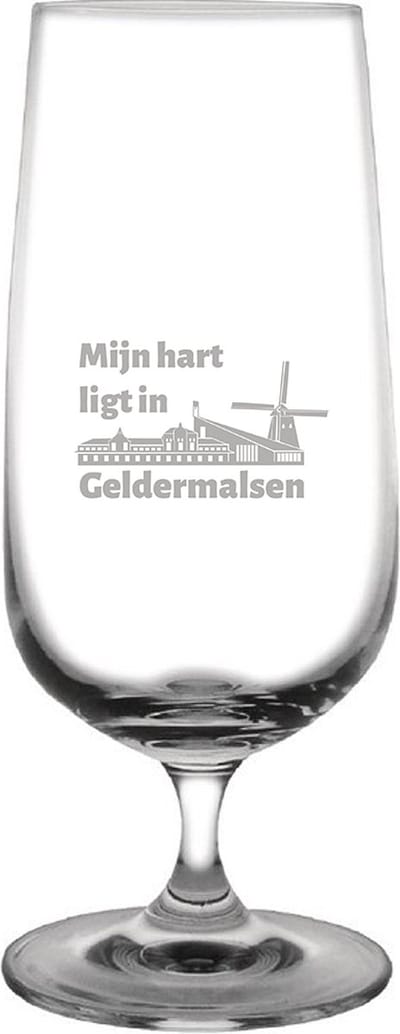 Gegraveerde bierglas op voet 41cl Geldermalsen