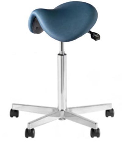 Saddle - Ergonomische Zadelkruk - Blauw- Gepolijst Aluminium Voetplaat - Met Wielen