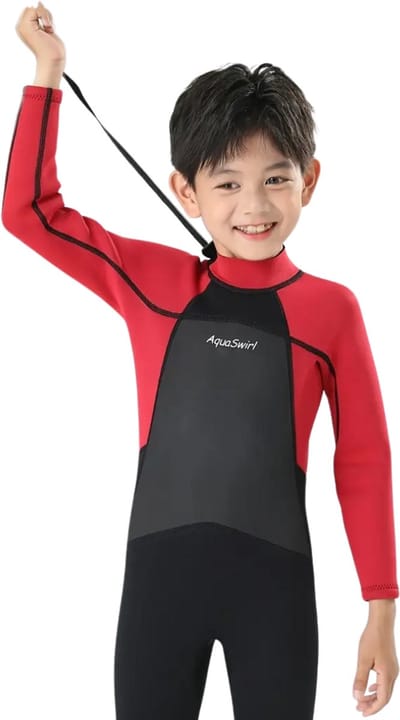 Livano Wetsuit Kinderen - Swimsuit - Shorty - Surfpak - Duikpak - Lange Mouw - Zwemsuit - Rood - S