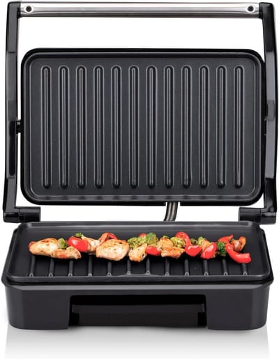 Contact Grill - Panini Maker - Snacks Bereiden - Antiaanbaklaag - 23x14.5 cm - Zilver/Zwart