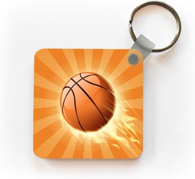 Sleutelhanger - Uitdeelcadeautjes - Een oranje gekleurde illustratie van een basketbal die snelheid maakt - Plastic