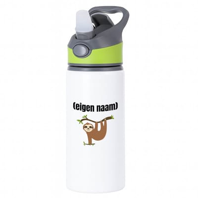 Hacebo® - luiaard met eigen naam waterfles met rietje groen - Luiaard - luiaard liefhebbers - iemand die houdt van luiaards - verjaardag - cadeau - kado - water fles - 650ML