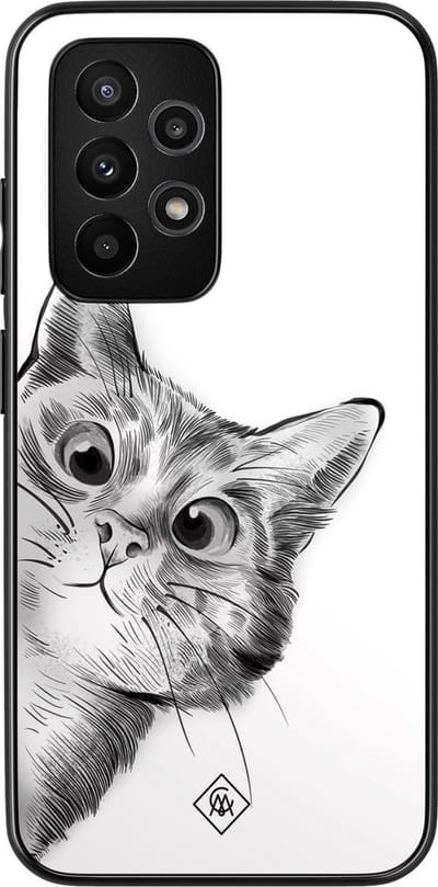 Casimoda® hoesje - Geschikt voor Samsung Galaxy A52 5G - Peekaboo Kat - Zwart TPU Backcover - Kat - Grijs
