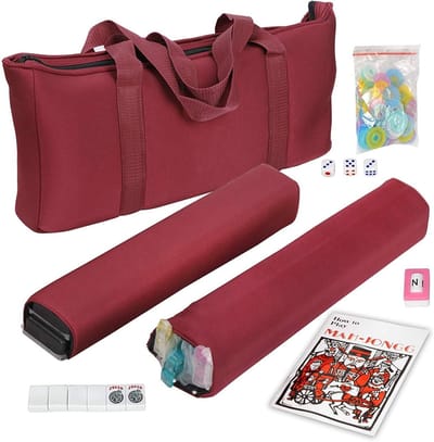 Mahjong Set - Tafelspel - Strategisch Spel - 166 Gegraveerde Tegels - 4 Spelers - Rood