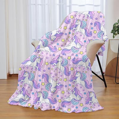 Zachte Flanellen Plaid met Regenboog Eenhoorn Print voor Kinderen en Volwassenen