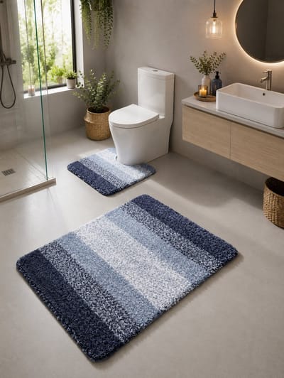Luxe Badmat Set 2-Delig Blauw – Microvezel Badmatten – Antislip TPR – Super Zacht – Waterabsorberend – Machinewasbaar Blauw