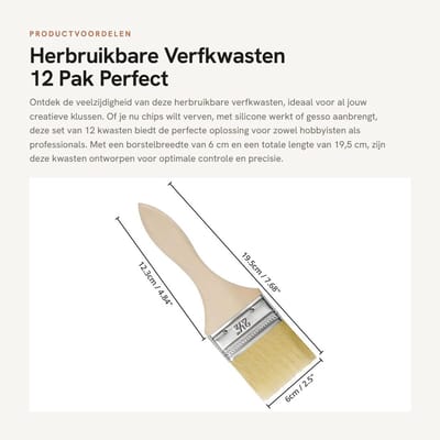 Dailygoods- Verfkwasten Herbruikbaar - 12 Stuks - Borstelkop 6 cm - Voor Diverse Werkjes - Comfortabele Grip - Geschikt voor Professionals en Beginners - Schilderkwasten
