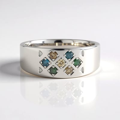 Cavill - Zilveren ring met I2 bruine, blauwe & groene diamant - 925 sterling zilver - Ronde briljant - Elegante damesring - 0,19 ct