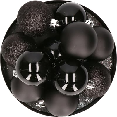 House of Seasons Kerstballen - 10 stuks - zwart - 6 cm - kunststof