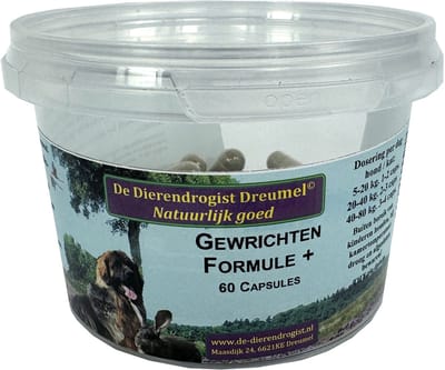 Dierendrogist Gewichtsformule Capsules 60st - Ondersteuning Gewrichten - 13 Ingrediënten, Voor Honden en Katten