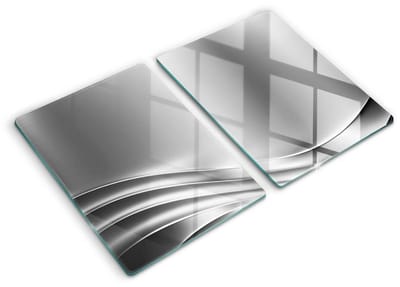 Wallfluent Glazen Snijplanken - Metalen structuur Snijplanken Glas - 2 stucks 40 cm x 52 cm - Zilver Snijplanken van Glas - Glazen Keukenplank - Hygiënische Snijplank van Glas - Antislip Hakplank van Glas