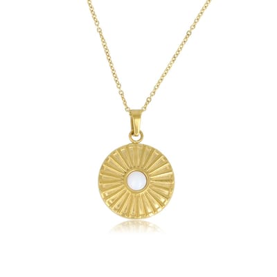 My Bendel - Goudkleurige Ketting White Aventurine Zonnetjes Hanger - Goudkleurige Ketting met White Aventurine Zonnetjes Hanger - met Luxe Cadeauverpakking | Sieraden Voor Dames
