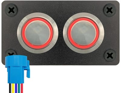 ProRide Metalen drukschakelaar 12-24V ON-OFF - Inbouwpaneel tweevoudig - 22mm - IP67 - LED indicatie Rood