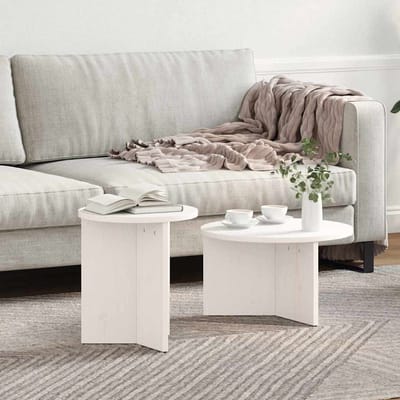 vidaXL - Salontafel - 2 - st - Wit - 49 - x - 49 - x - 28 - cm - Massief - grenenhout