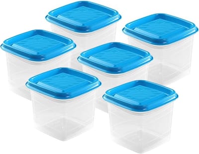 Hega Hogar Vershoudbakjes - set 6x stuks - 0.7 liter - transparant/blauw - L11 x B11 x H12 cm - Mealprep - Maaltijden bewaren