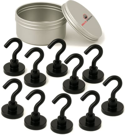 Brute Strength - Super sterke magnetische ophanghaakjes - Zwart - 32 mm - 10 stuks - Ophanghaken - Magneet haakjes - Haak magneten - Sterk magneetjes