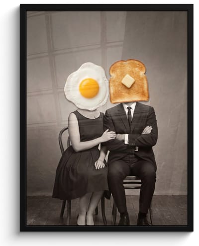 Poster in lijst - Fotolijst 60x80 cm - Posters - Ontbijt - Koppel - Ei - Brood - Posterlijst zwart - Decoratie - Wanddecoratie woonkamer - Muurdecoratie slaapkamer