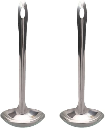 Gerimport Soep/saus opscheplepel - 2x - metaal - zilver - 26 cm - keukengerei - soeplepel