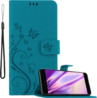 Cadorabo Hoesje geschikt voor Xiaomi Mi A1 / Mi 5X in BLOEMEN BLAUW - Beschermhoes in bloemmotief met magnetische sluiting, standfunctie en kaartsleuven Book Case Cover Etui