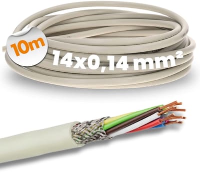 10 meter Lapp 0034314 LiYCY afgeschermde stuurkabel 14x0,14 mm² | PVC-datakabel grijs | LED-aansluitkabel | 14-aderige stuurkabel voor schakelkasten | Soldeerkabel