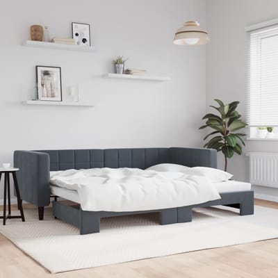 vidaXL - Slaapbank - met - onderschuifbed - 80x200 - cm - fluweel - donkergrijs