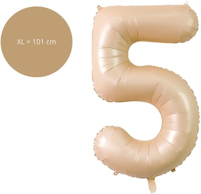 Fienosa Cijfer Ballonnen - Nummer 5 Caramel Zand Kleur - 101 cm - XL Groot - Helium Ballon - Verjaardag Ballon - Verjaardag versiering - Leeftijd verjaardag - Verjaardagsballon - Verjaardag