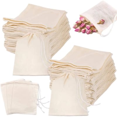 PolkaHome® 50 stuks 8 x 10 cm katoenen zakjes, herbruikbare zakjes met trekkoord, katoenen zakjes, linnen zakjes met koord, herbruikbare katoenen zakjes, jute zakjes klein, Kleine stoffen Uitdeelzakjes, Inpakzakjes, Kinderfeestjes