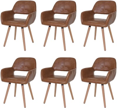 Set van 6 eetkamerstoelen MCW-A50 II, keukenstoel, retro jaren 50 design ~ kunstleer, imitatiesuède, lichtgekleurde poten