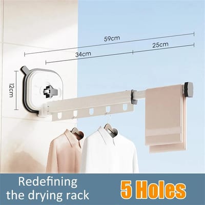 BEISHI Intrekbaar Kledingdroogrek Opvouwbare Kledinghanger Aluminium Wandmontage Binnen Ruimtebesparend Huis Wasgoed Droogrek AS Picture show white