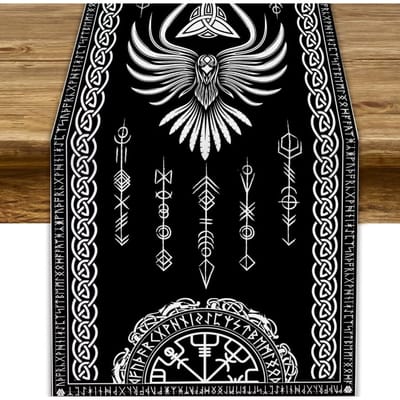 Oude Mythologische Viking Raaf Linnen Tafelkleed Ladekast Sjaal Decor Boerderij Keuken Eettafelkleed Feestdecoratie 150x33cm white