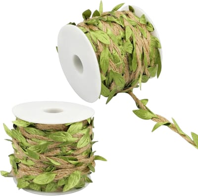 2 Rollen van 20 m Jute Touw met Kunstmatige Bladeren voor DIY Creaties, Bruiloft Decoratie en Tuinversiering