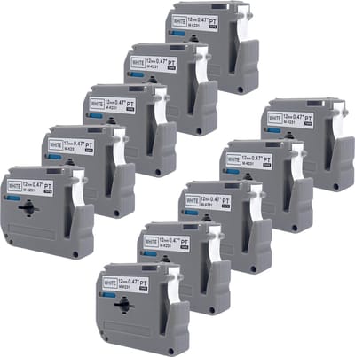DULA Brother Compatible label tape- M-K231 - 10 cassettes - Brother P-Touch - Zwart op wit - 12mm x 8m