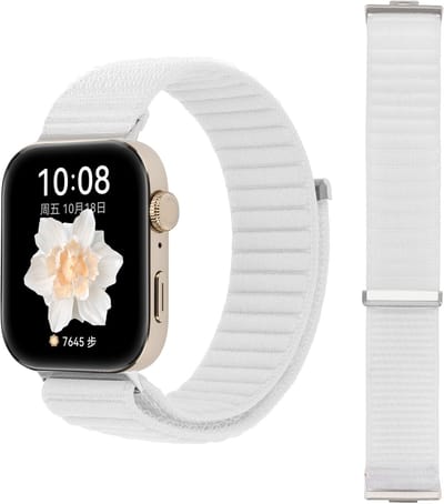 Stravo Nylon Horlogebandje met Klittenband – Geschikt voor Huawei Watch Fit 5 / Watch Fit 5 Pro / Watch Fit 4 / Watch Fit 4 pro / Watch Fit 3 – Geweven Smartwatch Bandje – Wit